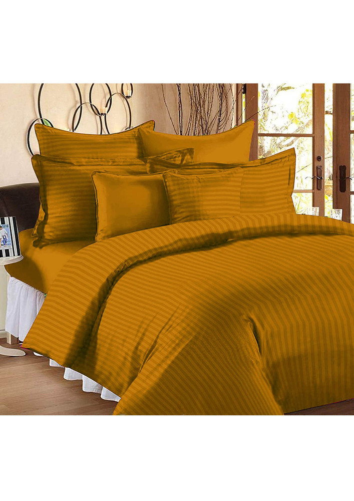 Mustard Gold Self Design 300 Tc King Size Pure Cotton Premium Satin Slumber Sheet For Double Bed Wit