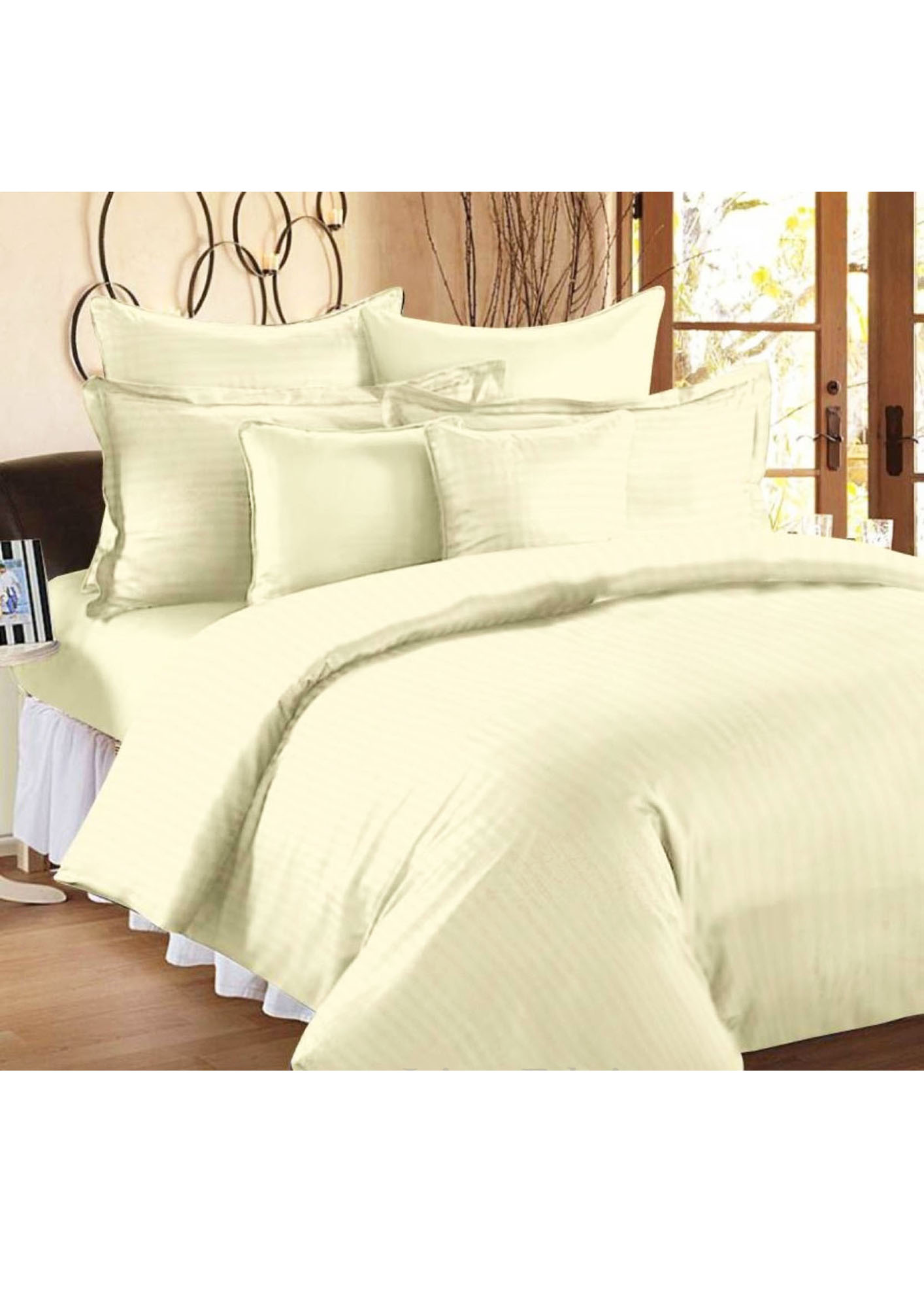 Awesome Off White Self Design 300 TC King Size Pure Cotton Premium Satin Slumber Sheet for Double Be
