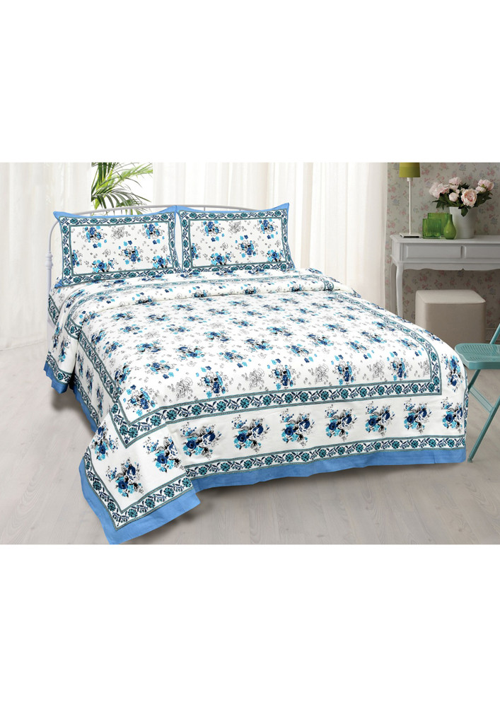 Blue Bunch Of Flowers Double Bedsheet