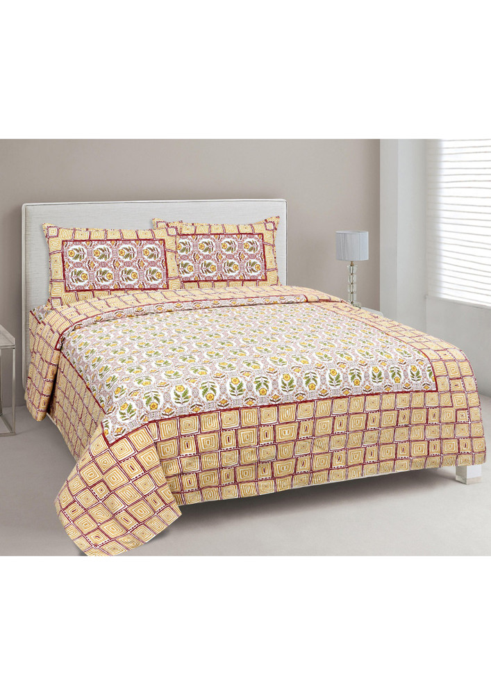 Creamy Stylish Square Waves Double Bedsheet