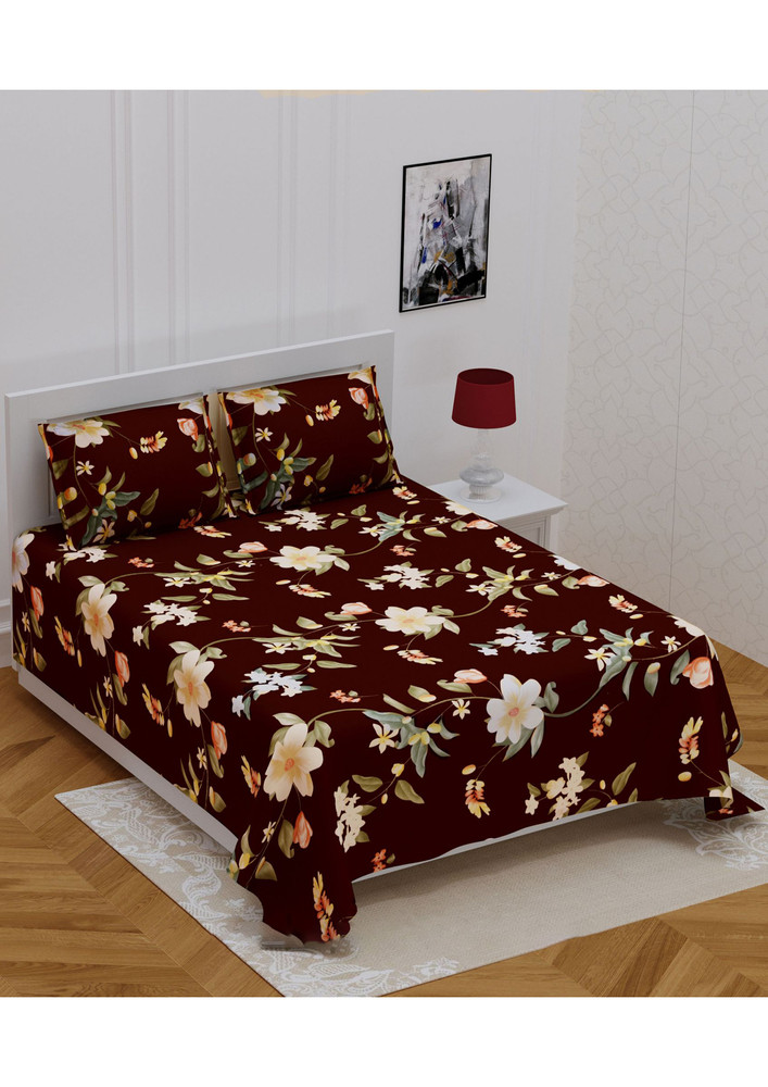 Floral Climber Brown Double Bedsheet