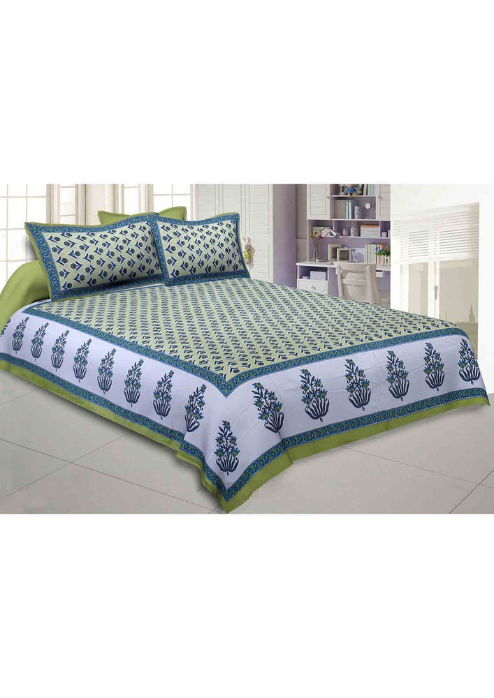 Pleasant Pedicel Green Double Bedsheet