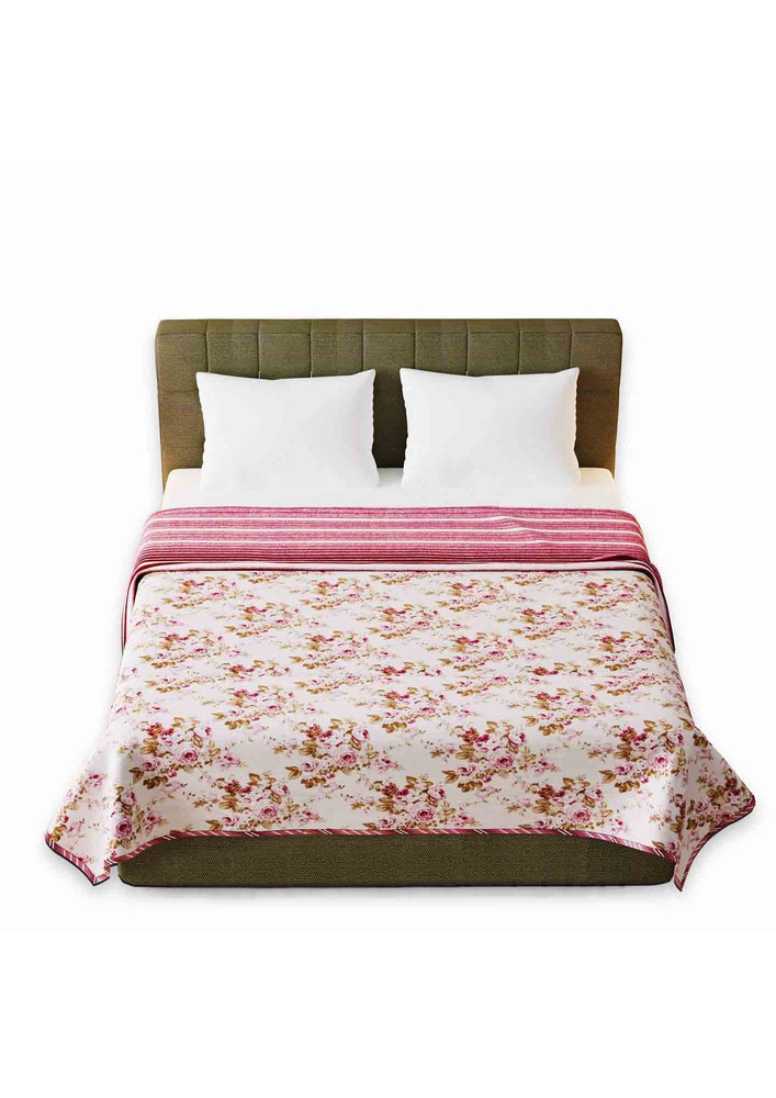 Flowers Bunch Pink Cotton Soft Touch Reversible Double Bed Dohar/Blanket