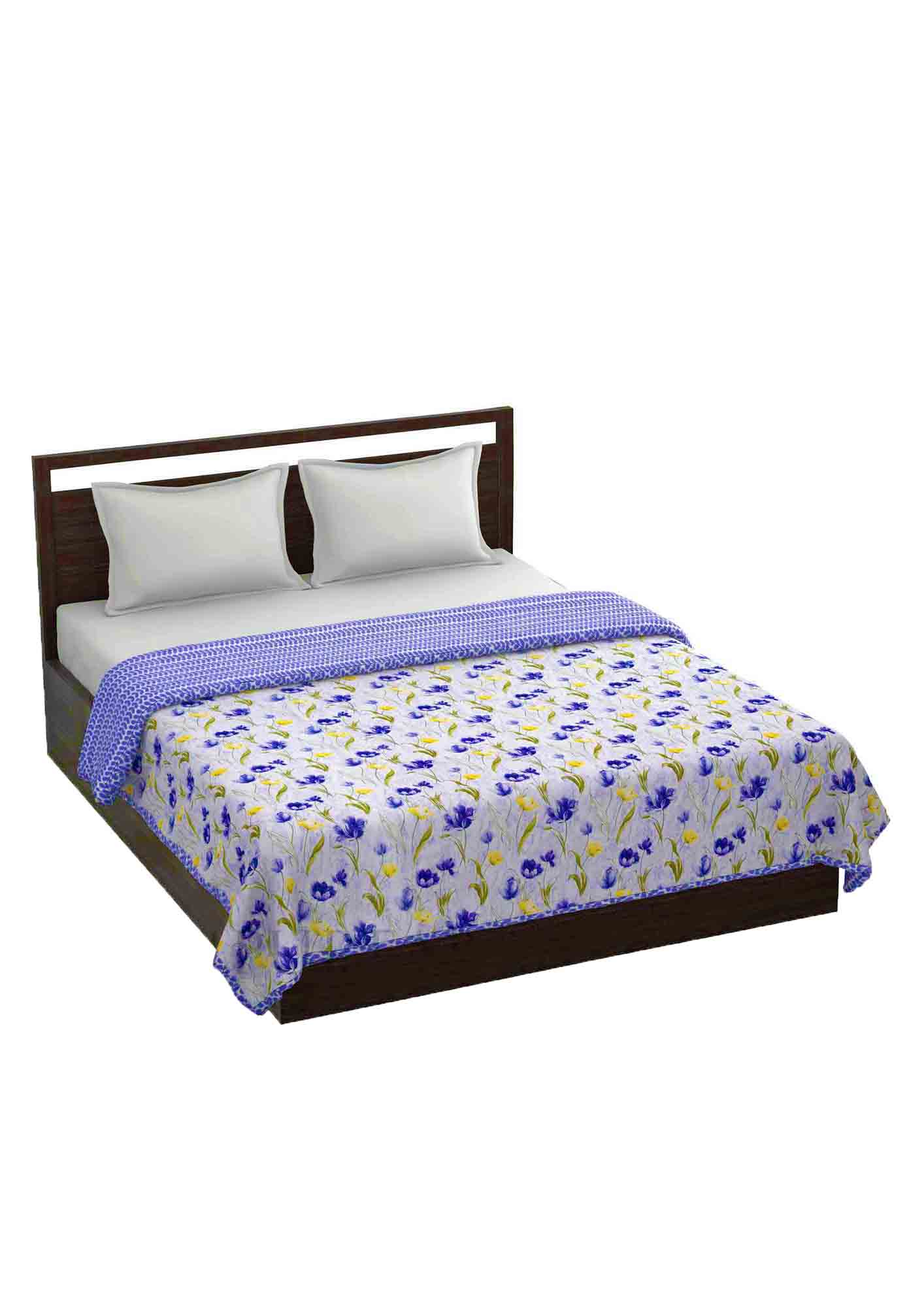 Lightweight Reversible Double Bed Dohar Blue Flower Skin Friendly Pure Cotton MulMul Blanket / AC Co