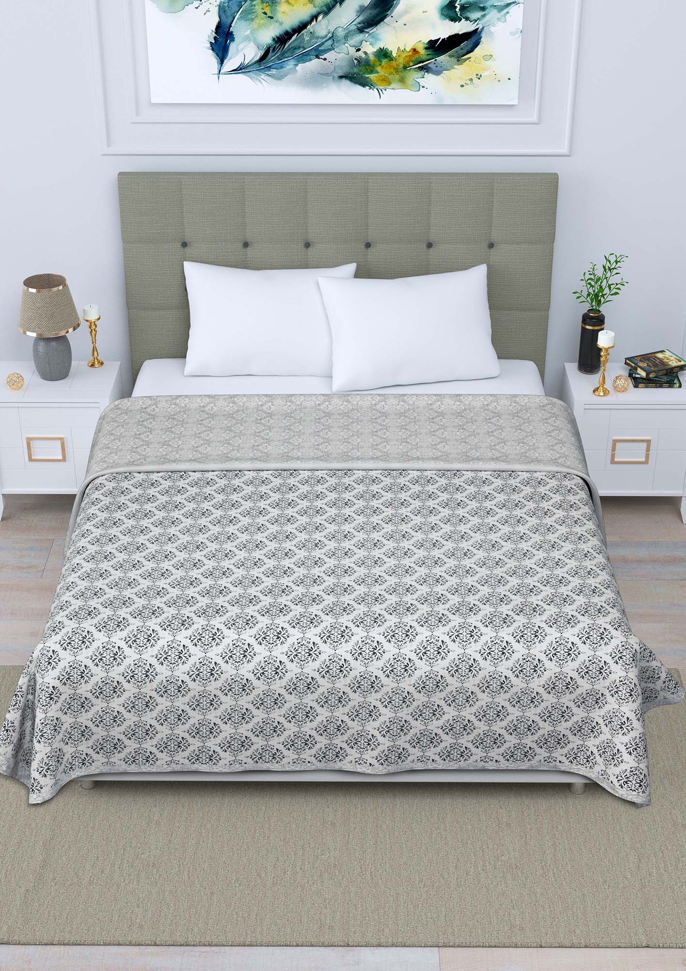 Gray Ethnic Double Bed Reversible Dohar