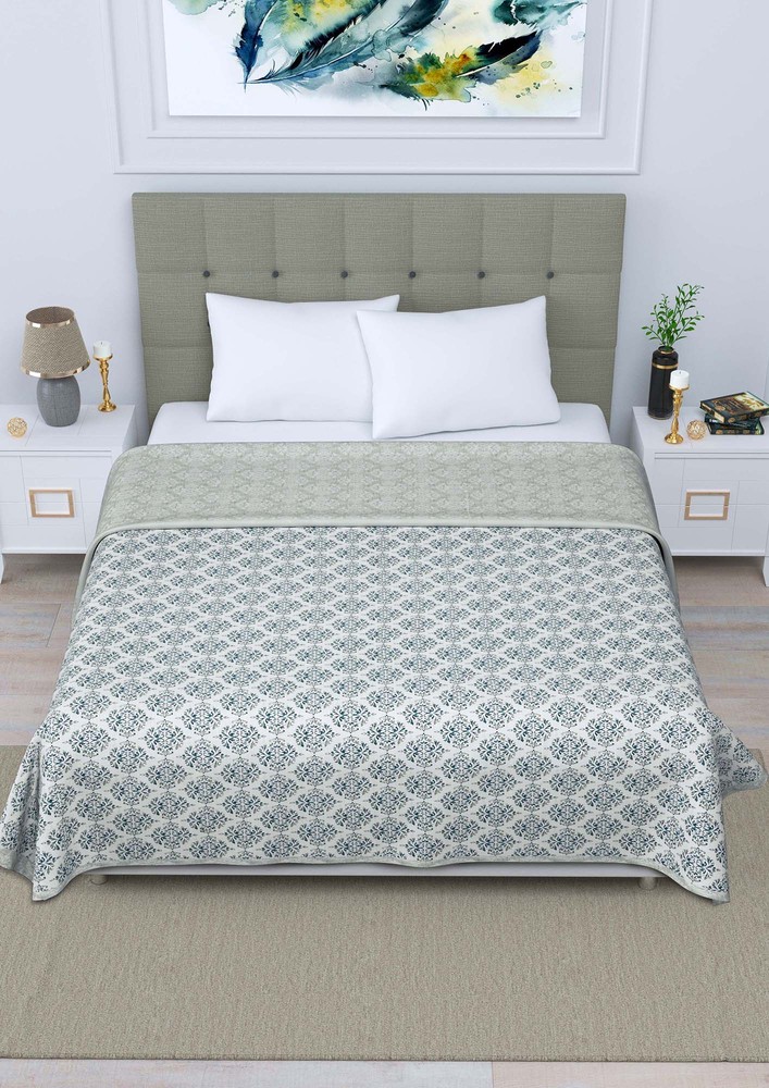 Green Ethnic Double Bed Reversible Dohar