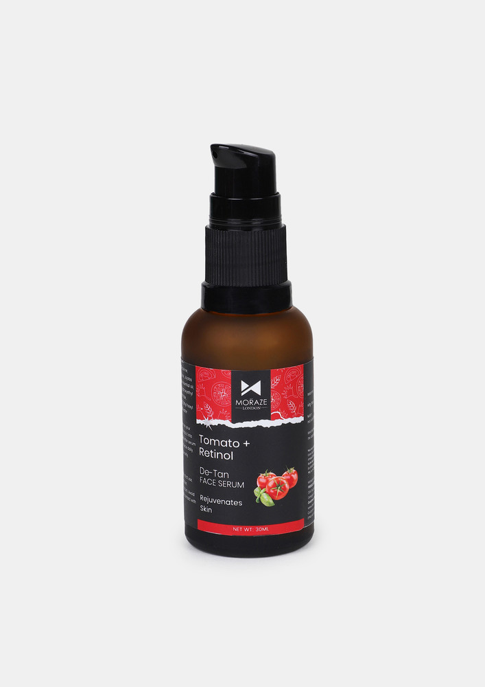 Moraze Tomato + Retinol De- Tan Face Serum for Skin Rejuvenating with Aloevera Leaf Juice, Jojoba Oil, Tomato Extract, Retinol, Fragrance Free, 30 ML