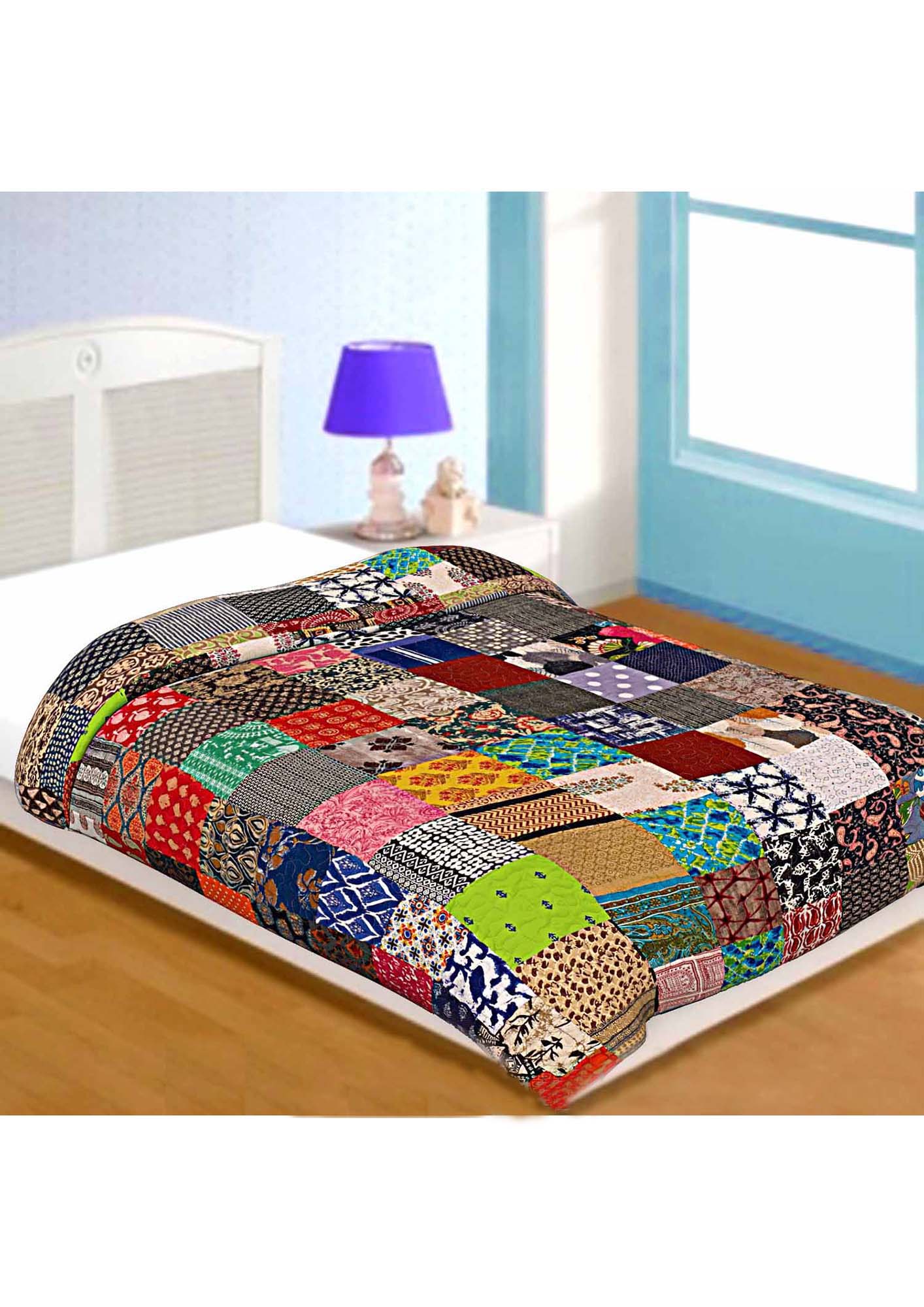 Patchwork AC Quilt/Blanket Soft Designer Single Bed - Multicolor (Multi)