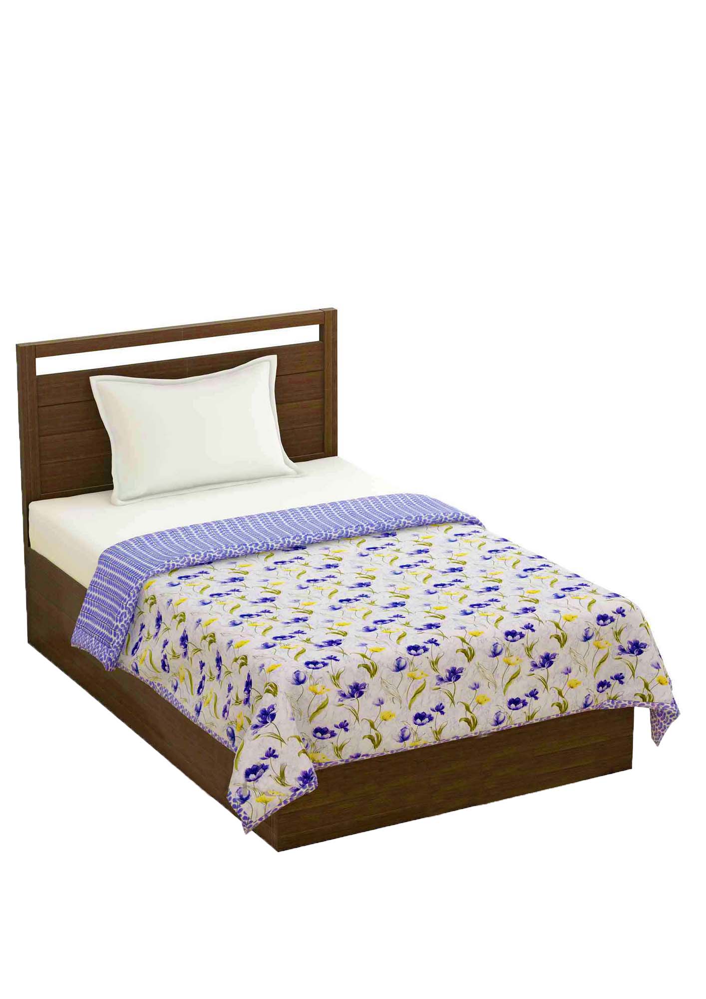 Lightweight Reversible Single Bed Dohar Blue Flower Skin Friendly Pure Cotton MulMul Blanket / AC Co