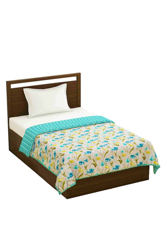 Lightweight Reversible Single Bed Dohar Green Flower Skin Friendly Pure Cotton MulMul Blanket / AC C