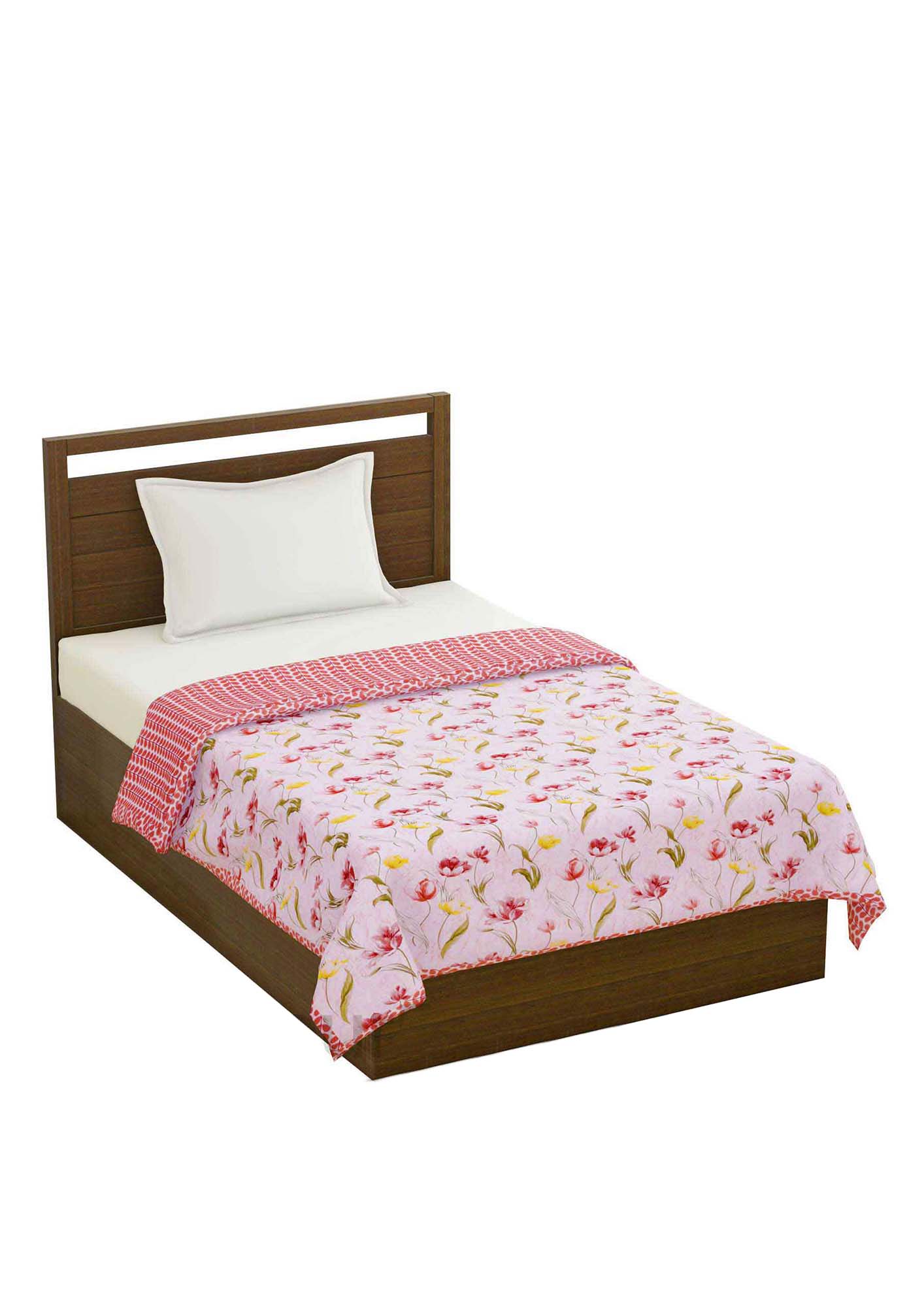 Lightweight Reversible Single Bed Dohar Pink Flower Skin Friendly Pure Cotton MulMul Blanket / AC Co
