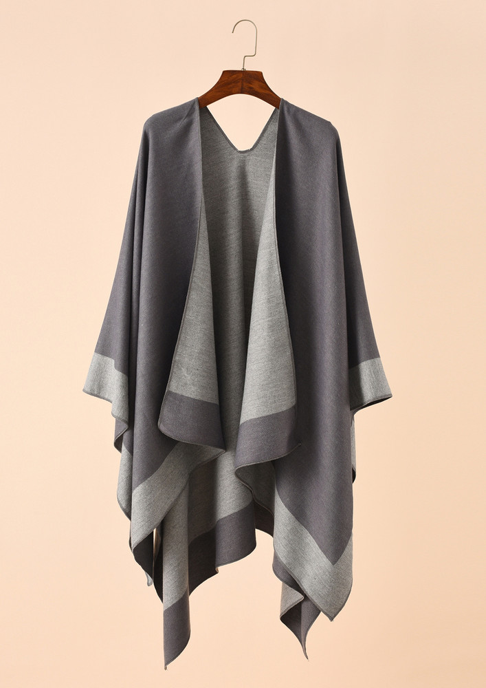 LET IT BREEEZE BABY! GREY REVERSIBLE SHAWL CAPE