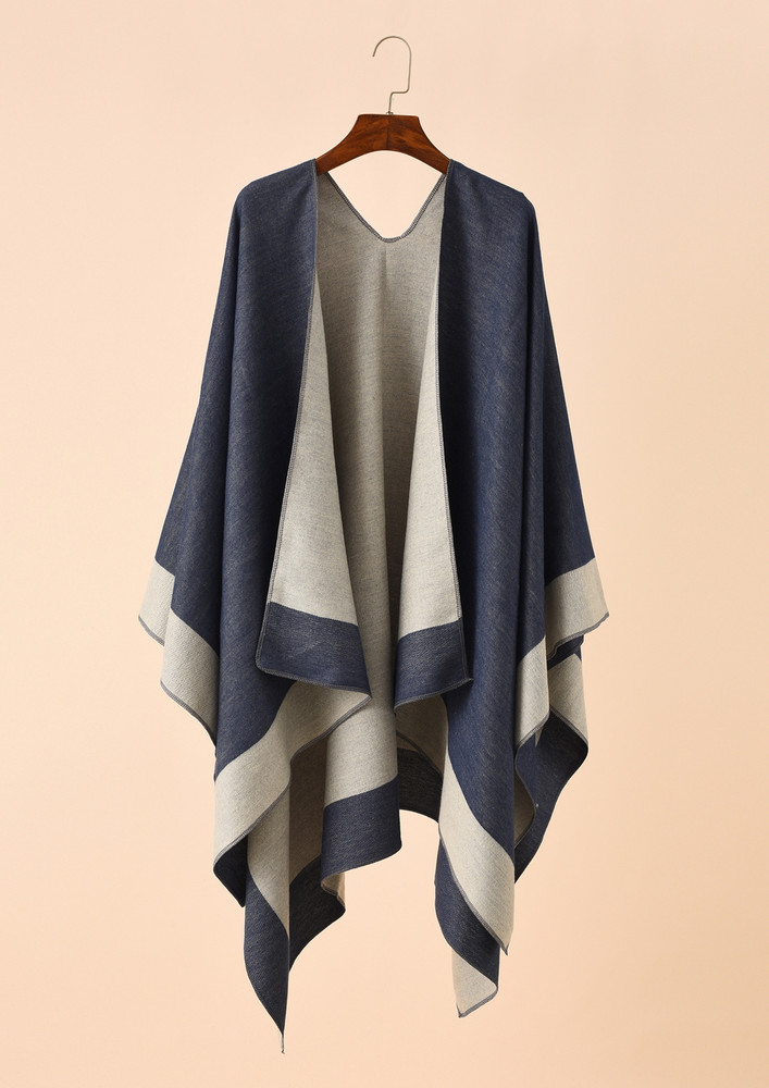 LET IT BREEEZE BABY! NAVY BLUE REVERSIBLE SHAWL CAPE