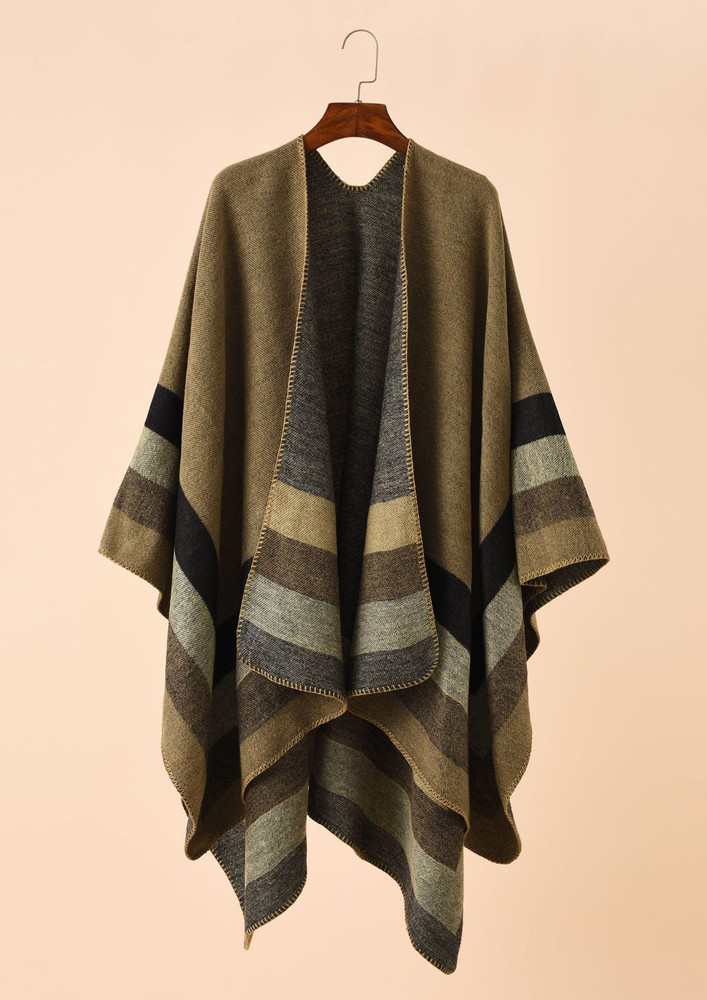 NO LABELS WHEN IT COMES TO LUXURY, STRIPE PRINT, GREEN, REVERSIBLE, SHAWL, CAPE