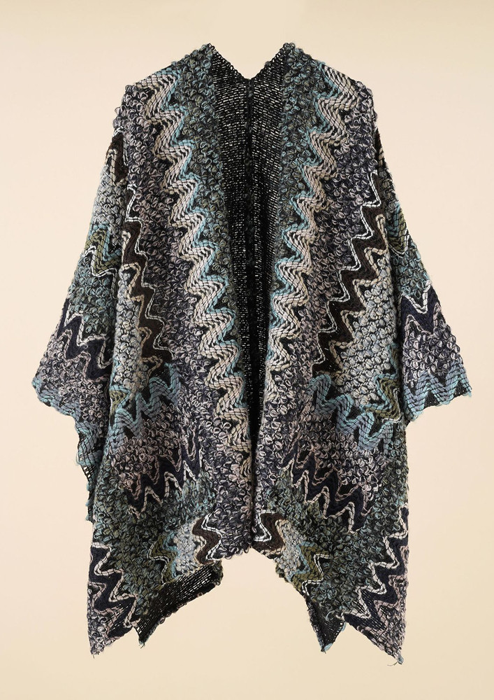 STAYING WARM WITH ETHNICITY, GREY, REVERSIBLE, ETHNIC PRINT, MIXED-TONED, SHAWL, CAPE