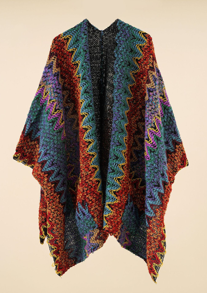 STAYING WARM WITH ETHNICITY, RED, REVERSIBLE, ETHNIC PRINT, MIXED-TONED, SHAWL, CAPE