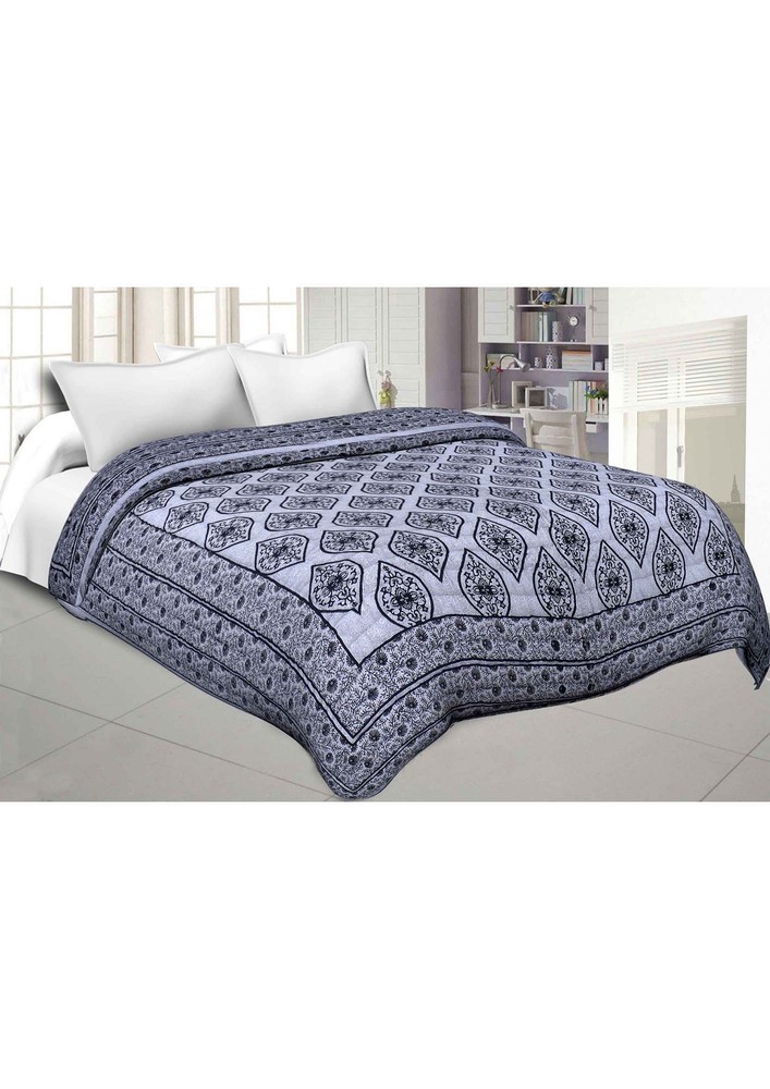 Traditional Grey Jaipuri Double Bed Quilt