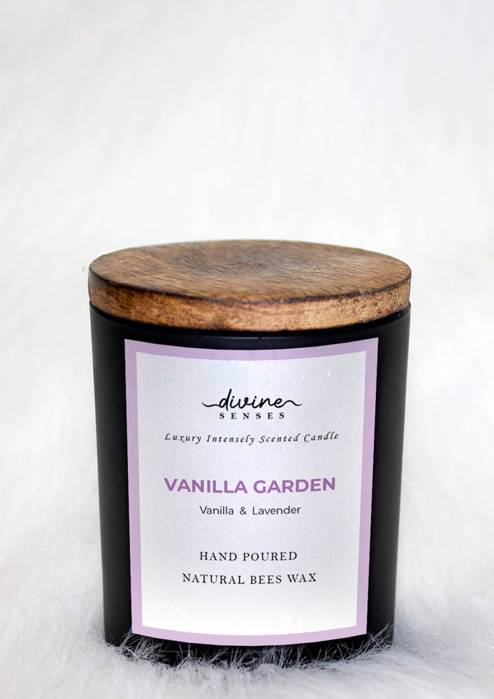 Vanilla & Lavender Matte Black Glass Jar Scented Candle | 40 Hours Burning Time | Natural Beeswax…