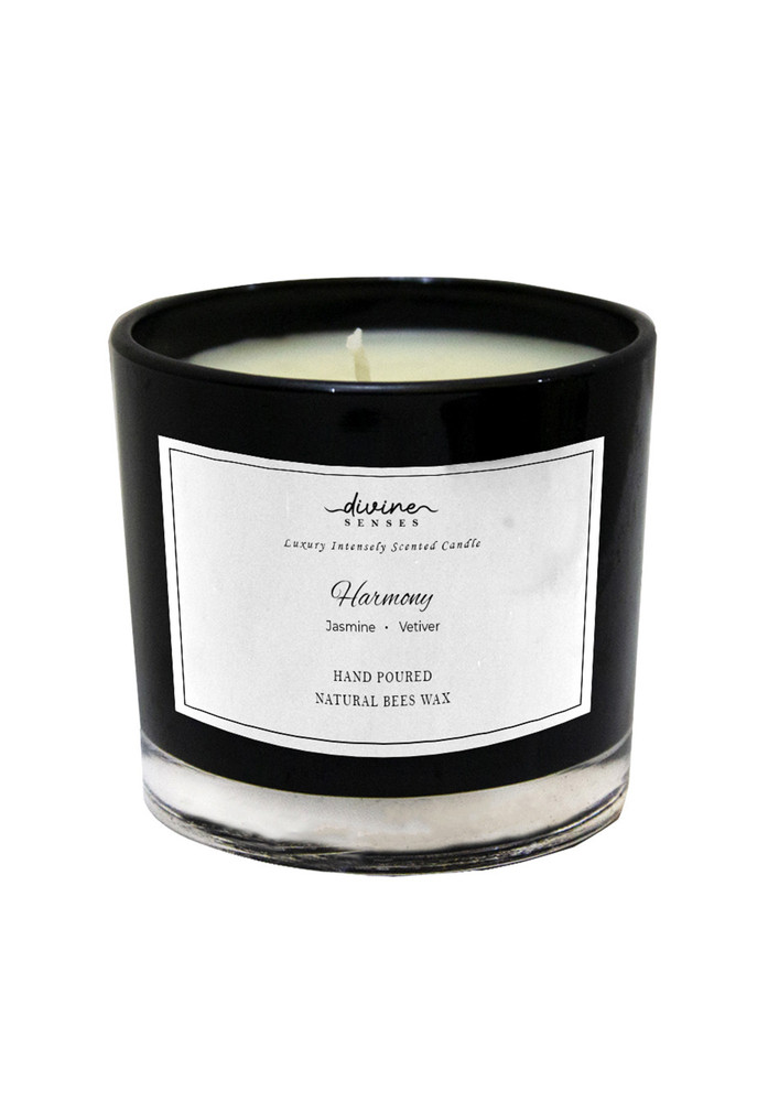 Natural Jasmine & Vetiver Glass Black Jar Scented Candle | 25 Hours Burning Time | Natural Beeswax with Essential Oil…