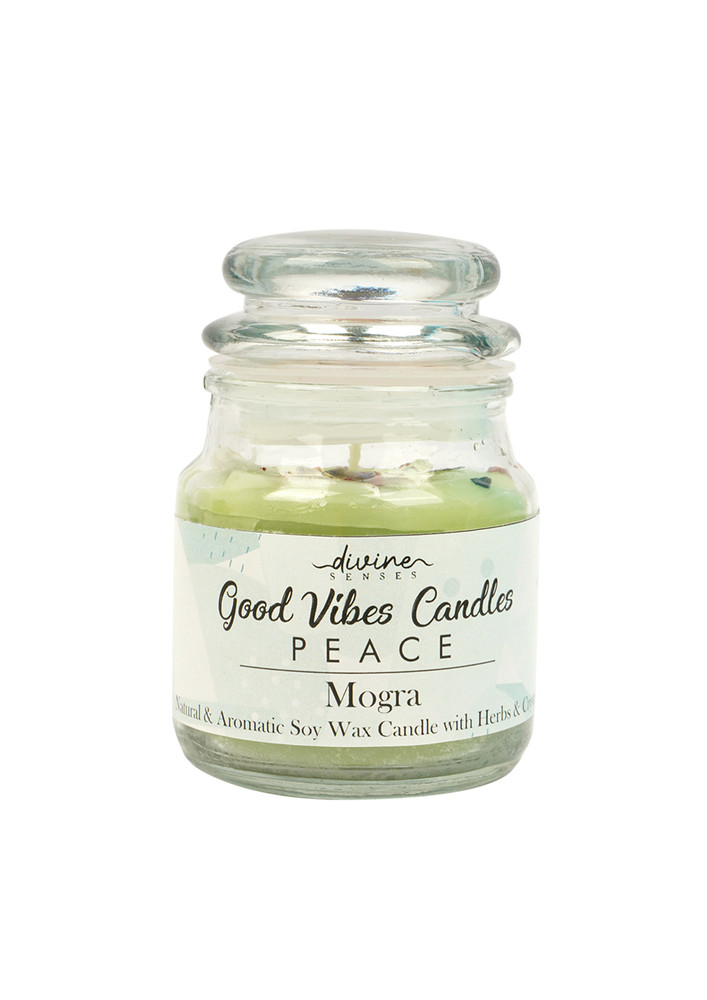 Good Vibes Candle (Peace) Mogra |Natural & Aromatic Soy Wax Candle with Herbs & Crystal| Manifestation Candle