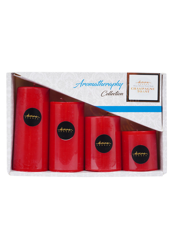 Red Pillar Candles for Home Decor | Scented Candles Gift Set for Home/Decoration/Gifting/Valentine Day/Birthday (Pack of 4) | Champagne Toast Fragrance
