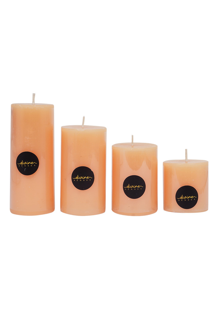 Peach Bellini Pillar Candles for Home Decor | Pillar Candle | Scented Candles Gift Set for Home/Decoration/Gifting/Diwali/Christmas/Birthday (Pack of 4) | Peach Bellini Fragrance…