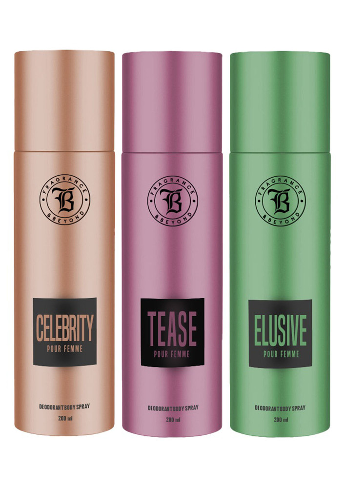 Fragrance & Beyond Body Deodorant for Women, (Pack of 3) - 200ml Each | Elusive, Tease, Celebrity