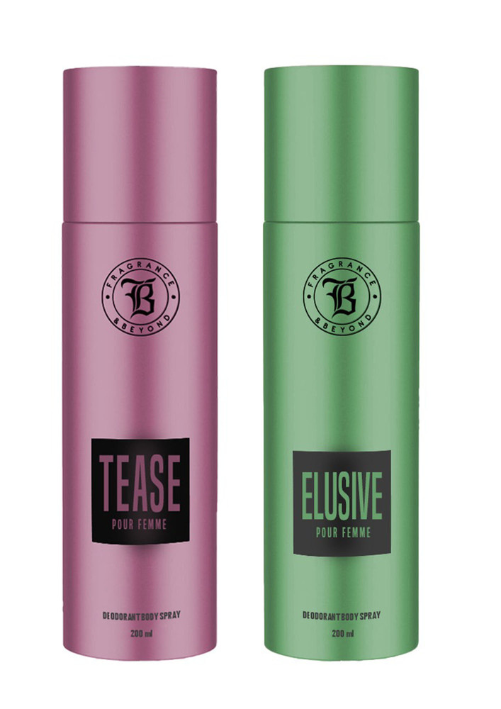 Fragrance & Beyond Body Deodorant for Women, (Pack of 2) - 200ml Each | Elusive, Tease