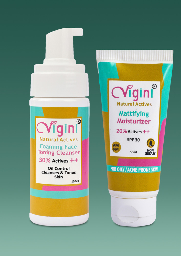 Vigini Anti Acne Oil Mattifying Face Moisturizer Prone Pimple Removal Cream & Soap Free Face Wash