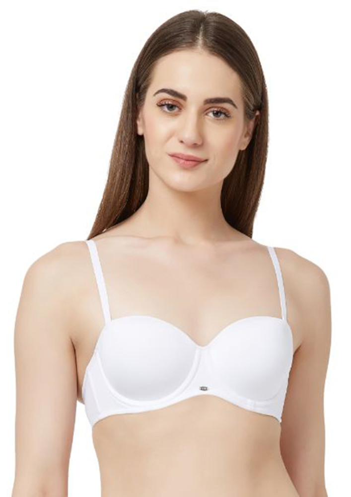 Soie White Women's Medium Coverage Padded Wired Strapless Bra With Detachable Straps