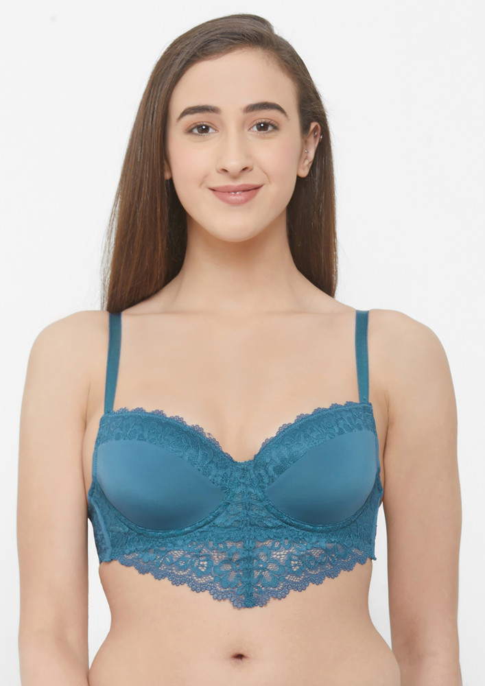 Soie Medium Coverage Padded Wired Lace Demi Cup Moroccan-blue Bra