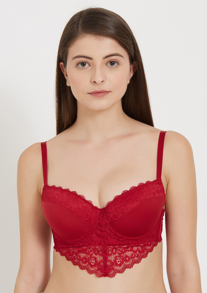 Soie Medium Coverage Padded Wired Lace Demi Cup Wild-red Bra