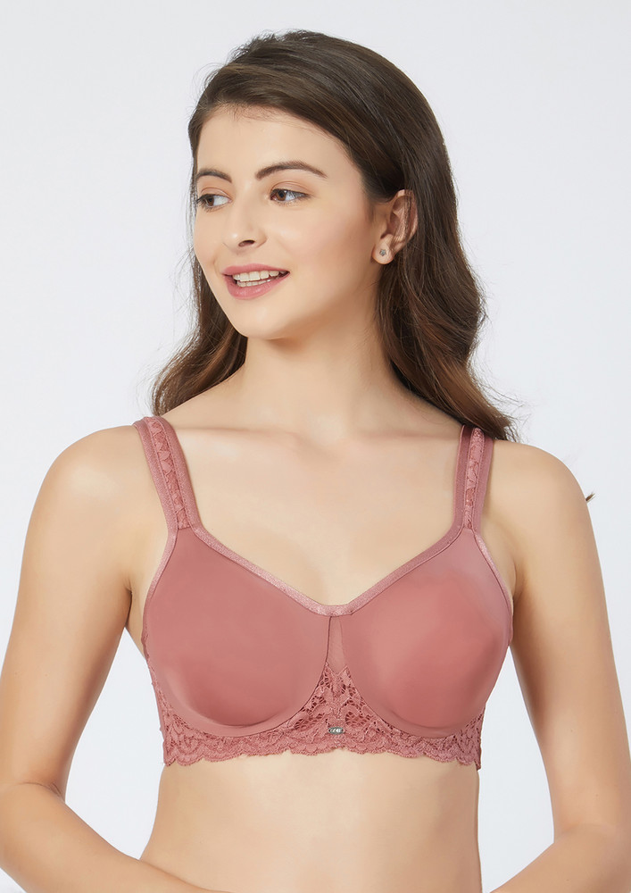 Soie Cinnamon Women's Full Coverage Non-padded Wired Lace Bra