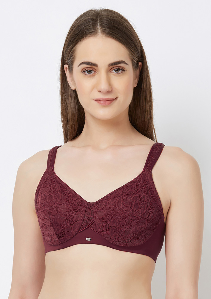 Soie Crimson Women's Full Coverage Non-padded Wired Lace Bra