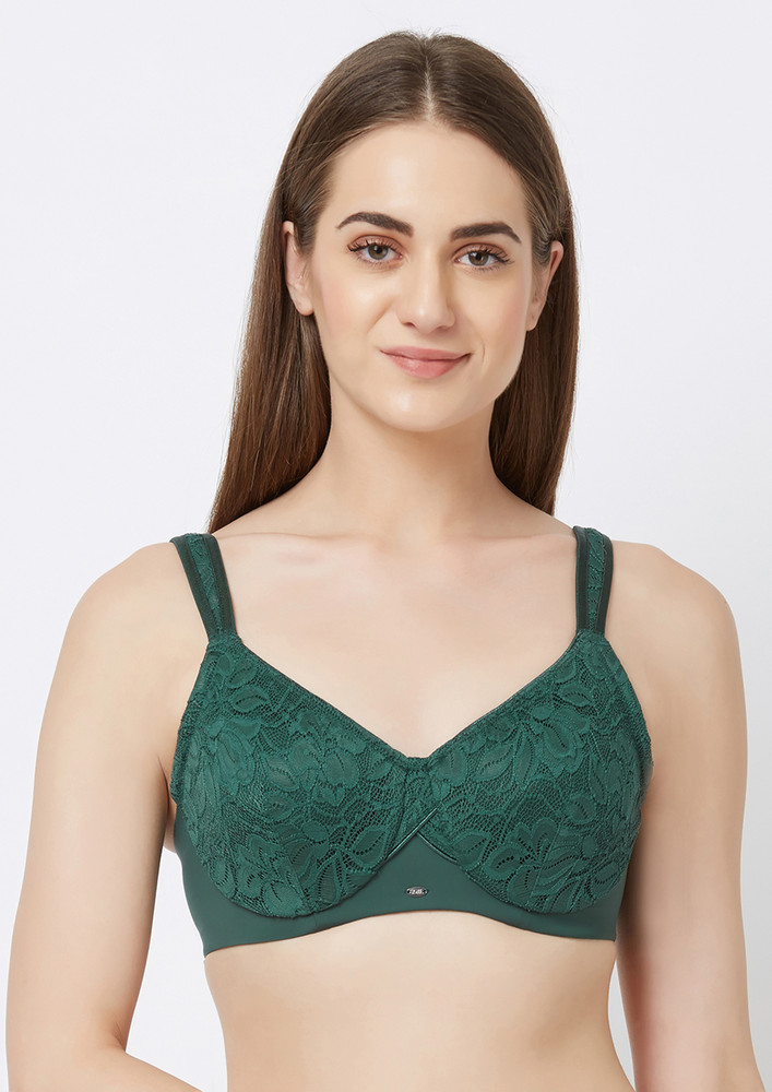 Soie Green-jungle Women's Full Coverage Non-padded Wired Lace Bra
