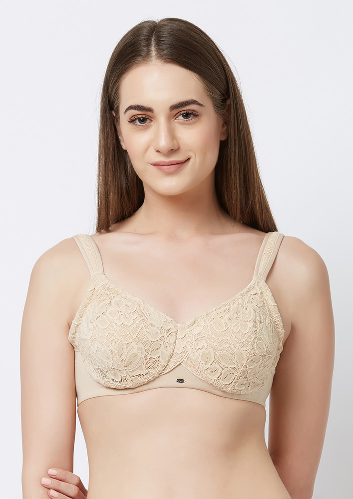 Soie Nude Women's Full Coverage Non-padded Wired Lace Bra