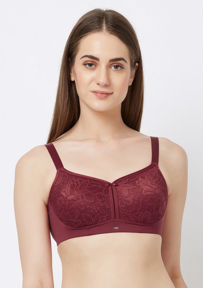 Soie Full Coverage Padded Non-wired Crimson Lace Bra