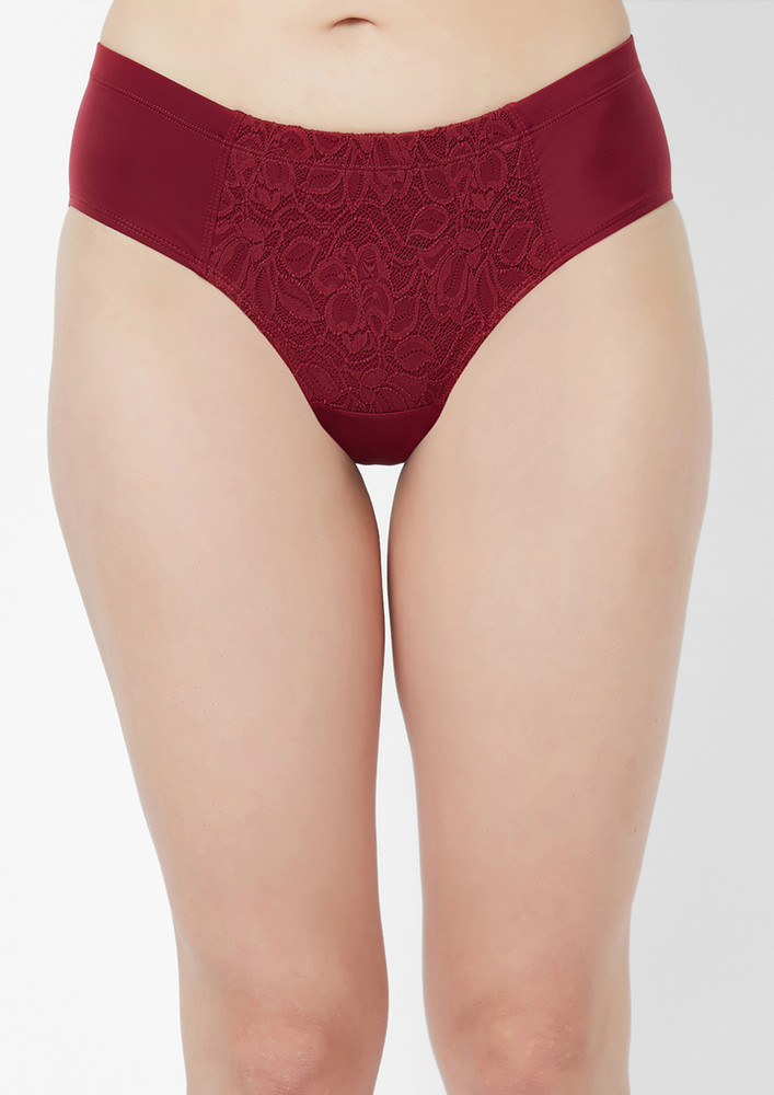 Soie Lace High Waist Full Coverage Crimson Hipster