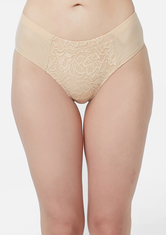 SOIE Lace High Waist Full Coverage Nude Hipster