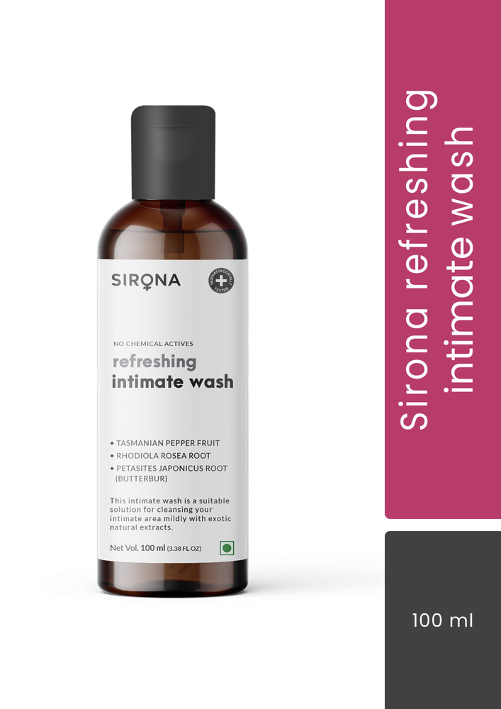 Sirona Natural pH balanced Intimate Wash with 5 Magical Herbs & No Chemical Actives - Helps Reduce Odor, Itching & Maintains Hygiene for Men and Women - 100 ml