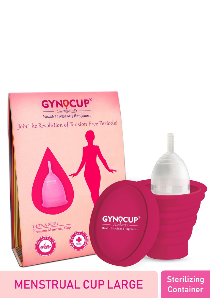 GynoCup Premium Reusable Menstrual Cup for Women's|Large  Size | Transparent Color| With Menstrual Cup Sterilizer Container (Combo)