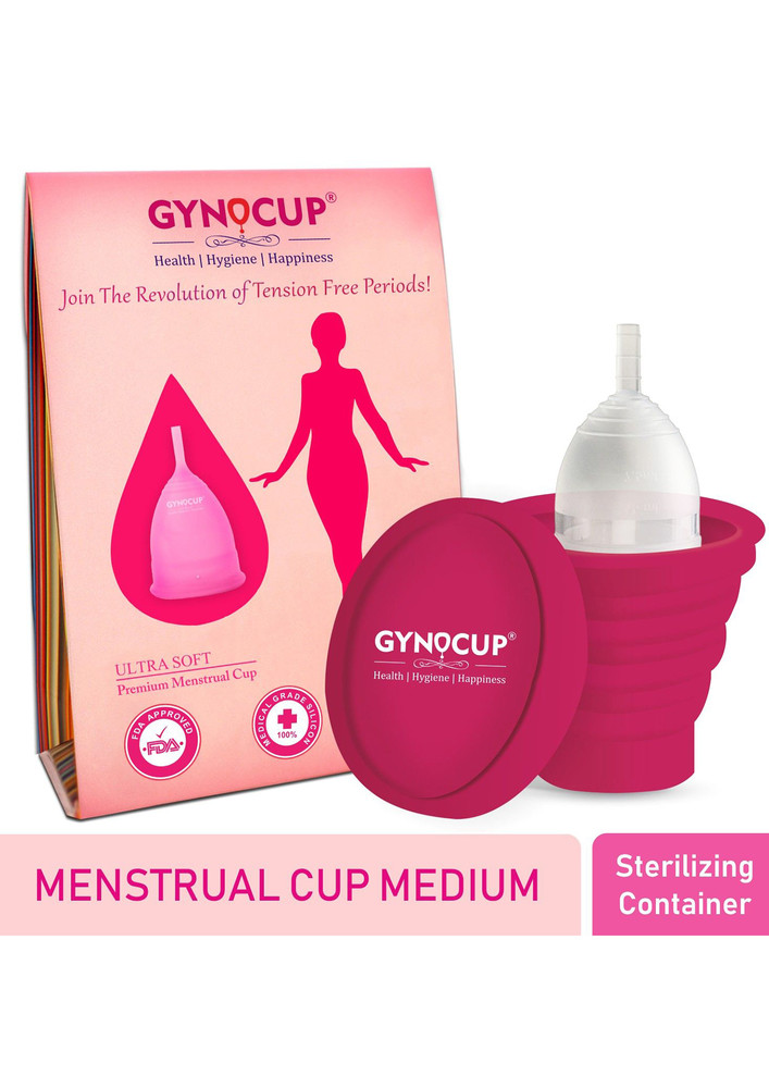 Gynocup Premium Reusable Menstrual Cup For Women's|medium  Size | Transparent Color| With Menstrual Cup Sterilizer Container (combo)