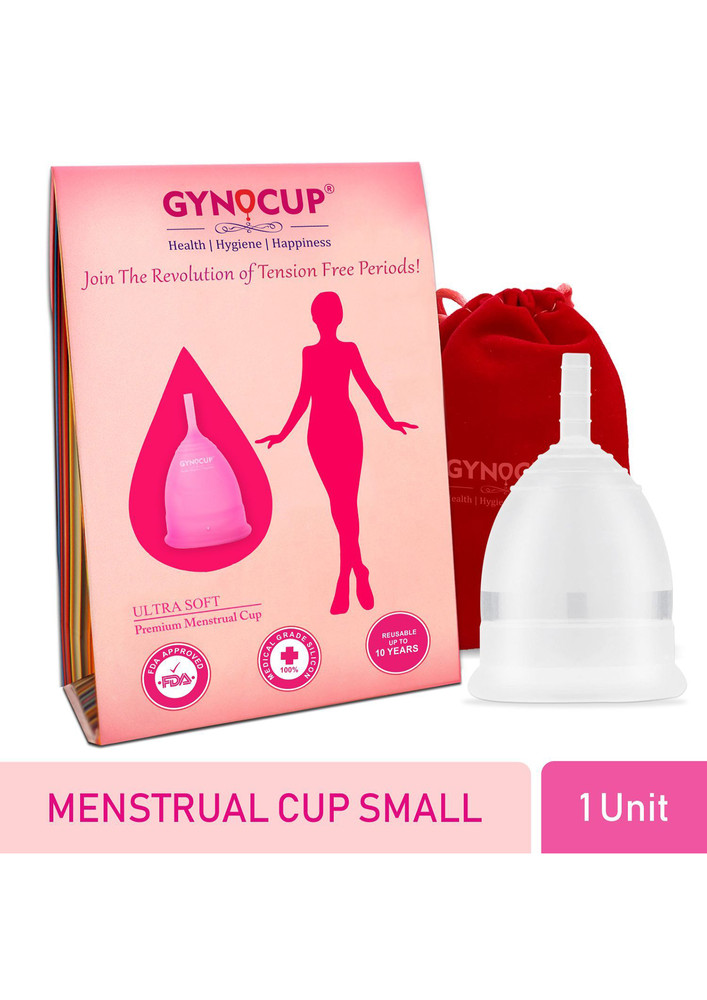 GynoCup Reusable Menstrual Cup for Women| | Small Size with Pouch |Transparent Color| 100% Medical Grade Silicone | Wearable Upto 12 hours | No leakage | Ultra Soft, Odour & Rash free | FDA Approved