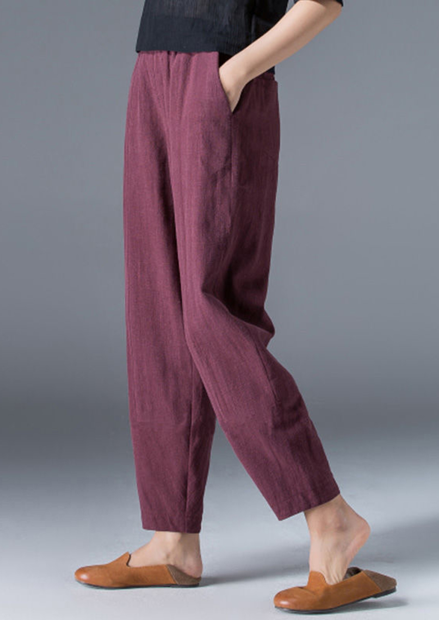 Buy Go Colors Women Solid Lilac Mid Rise Cotton Pants Online