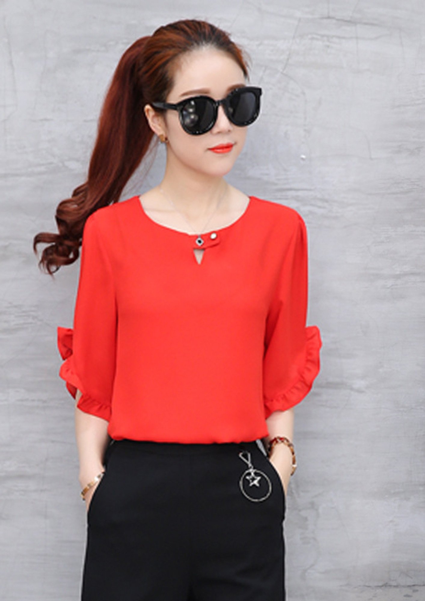 EVERYDAY PERFECTION RED CHIFFON TOP