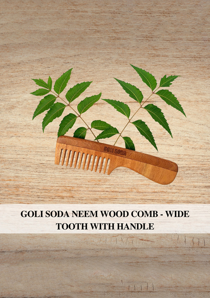 Goli Soda Neem Wood Comb - Wide Tooth with Handle