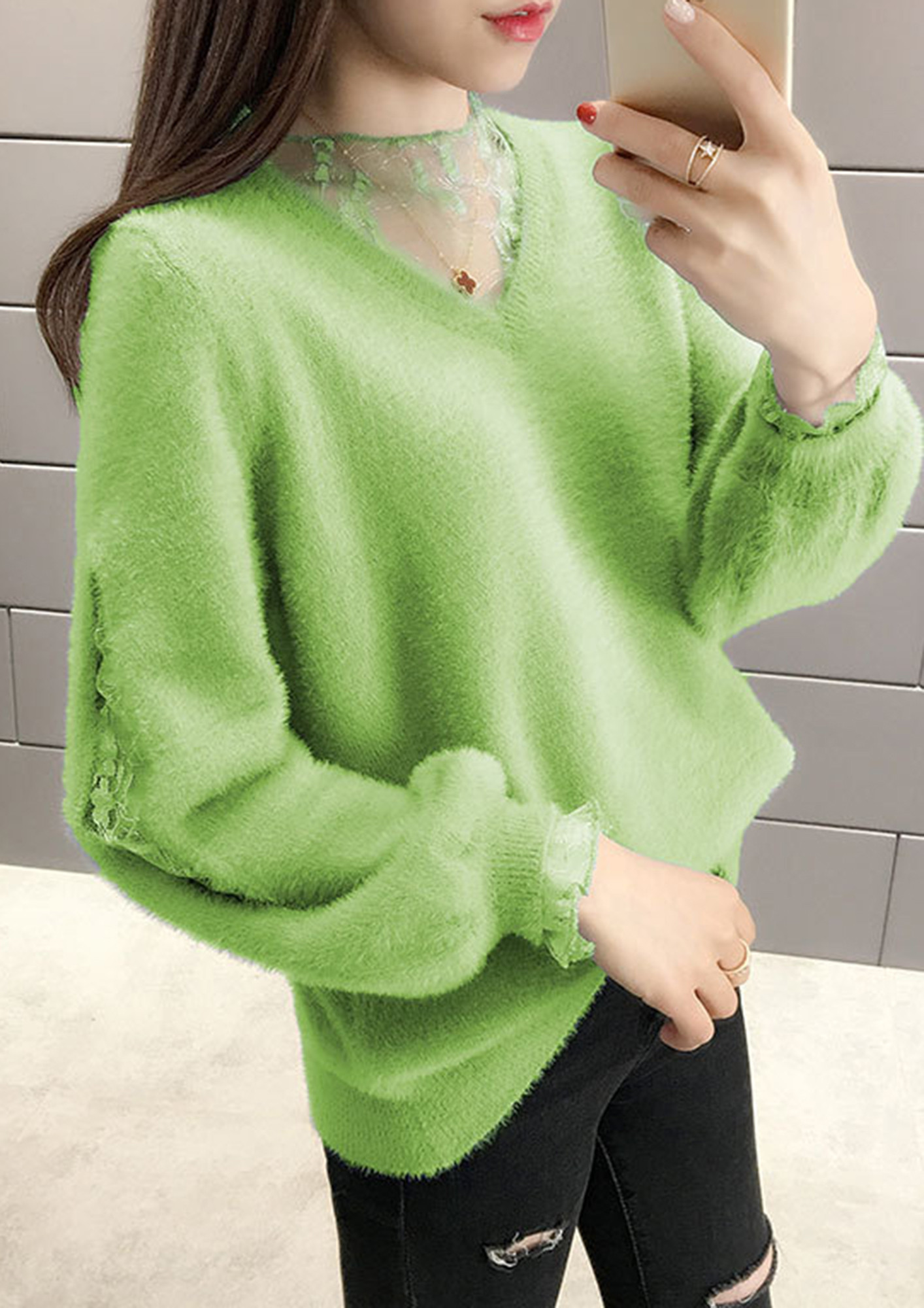 CAUGHT UP GREEN SWEATER