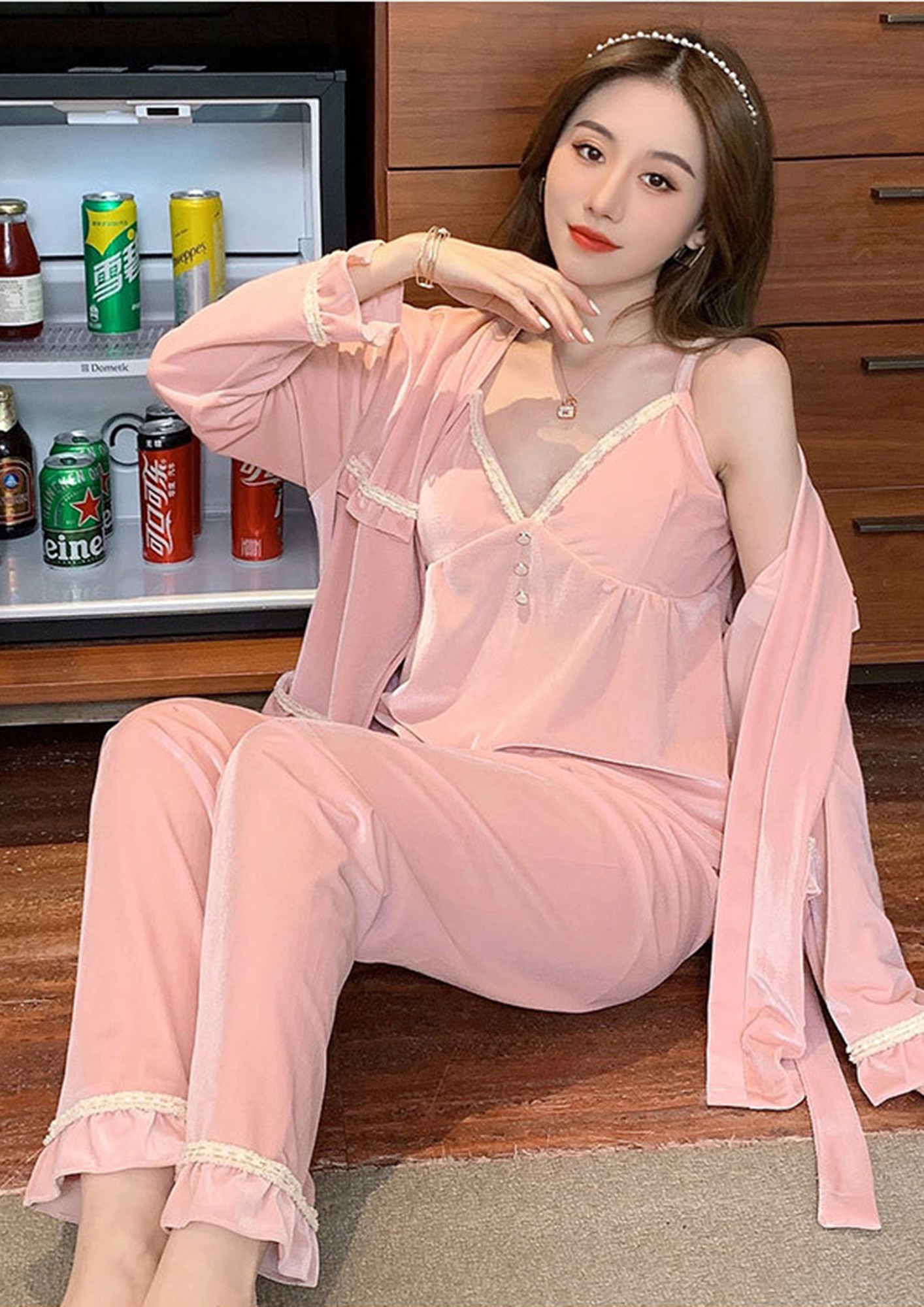 Buy TEMPTING THE NIGHT THREE PIECE PINK NIGHT SUIT for Women Online in India