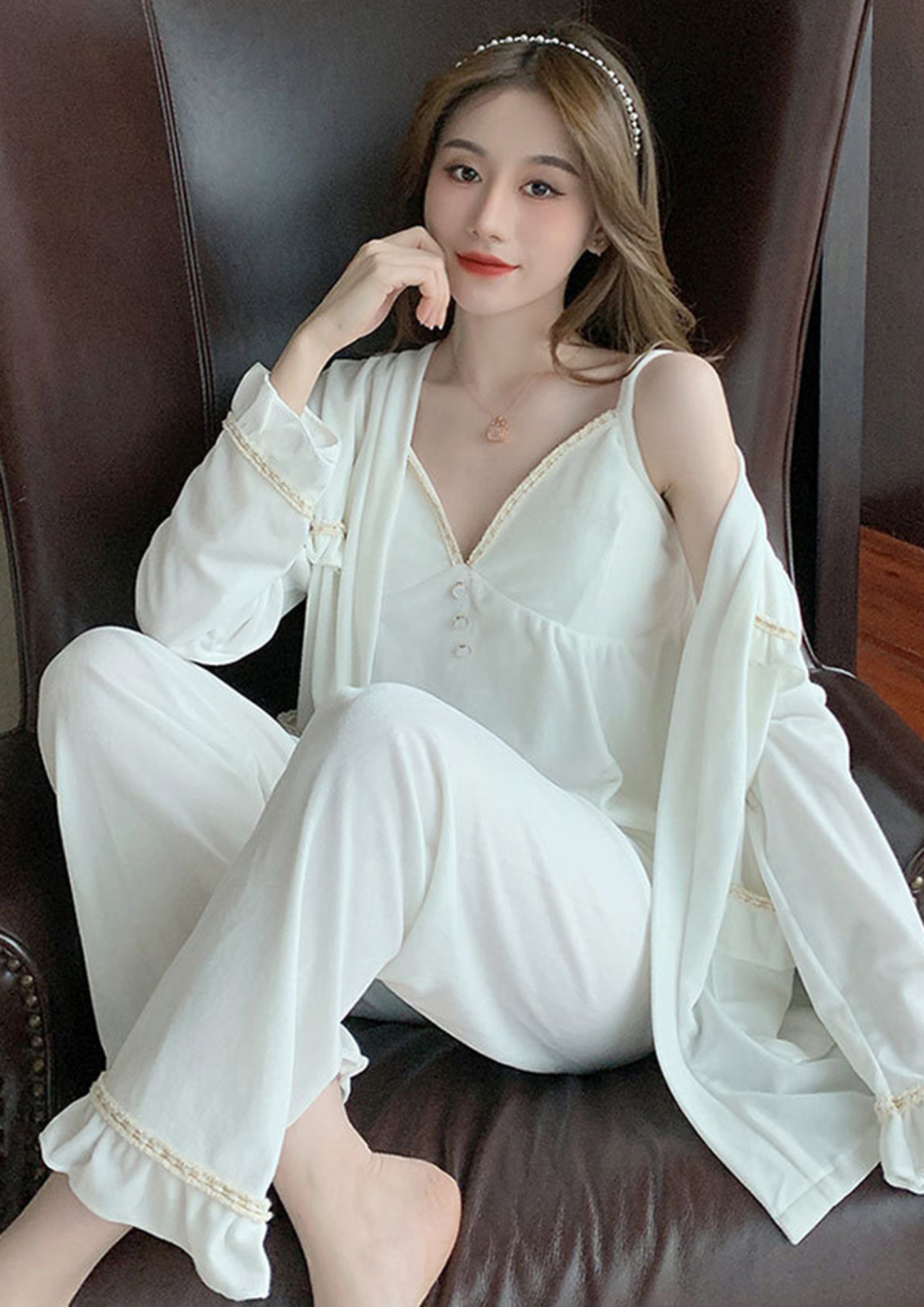 Buy TEMPTING THE NIGHT THREE PIECE WHITE NIGHT SUIT for Women Online in  India