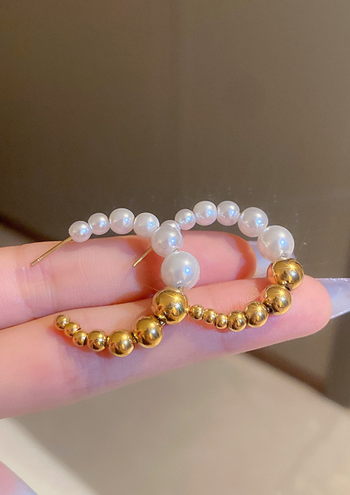 Modish Titanium-pearl-detail Golden Earrings